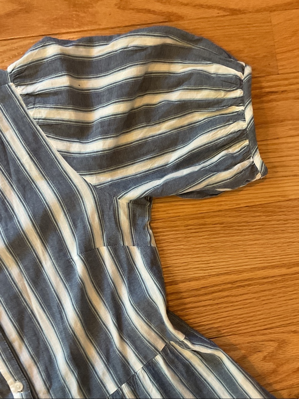 Old Navy Puff sleeve Striped Blue Midi Dress NWOT small bohemian flowy pockets - Picture 7 of 13